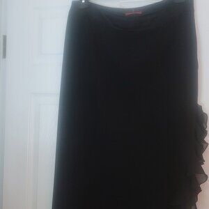 Long black skirt with chiffon ruffle split and hem